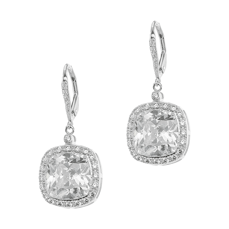 Cushion Cz Drop Earrings