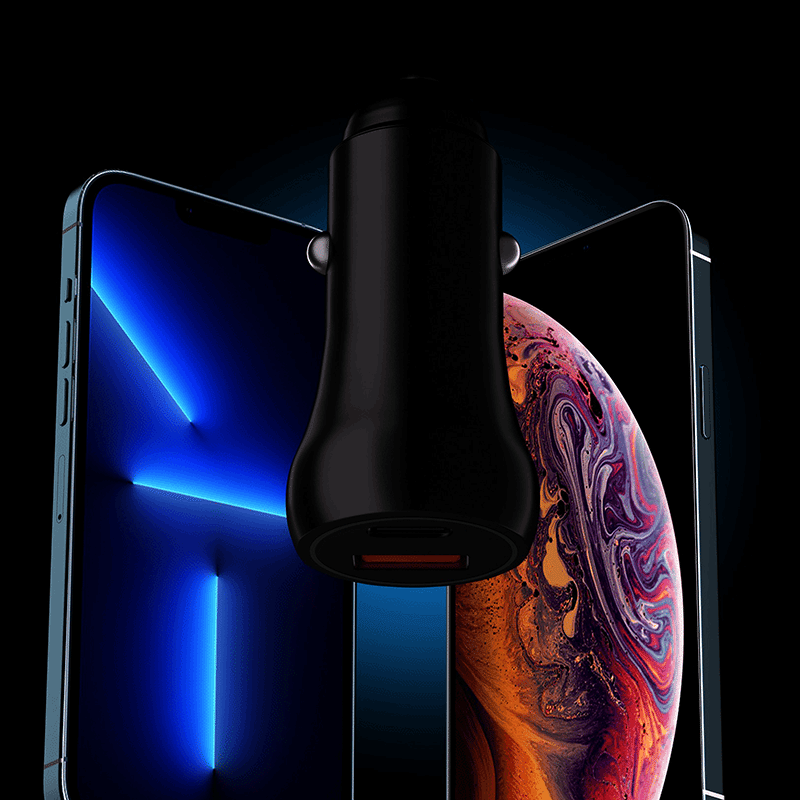 30W Car Charger with 1 USB-C Port & 1 USB-A Port