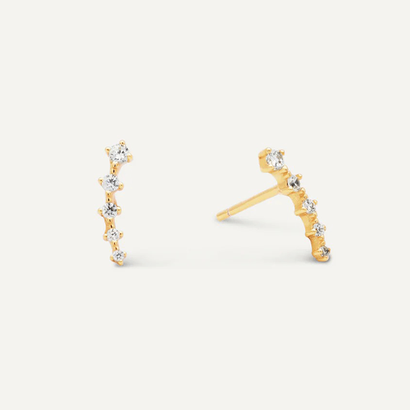 Crawler - White CZ Gold Earrings