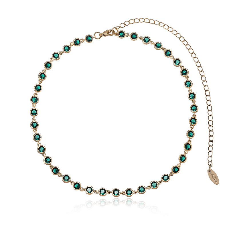 Crystal Disc Link Layered Necklace in Green
