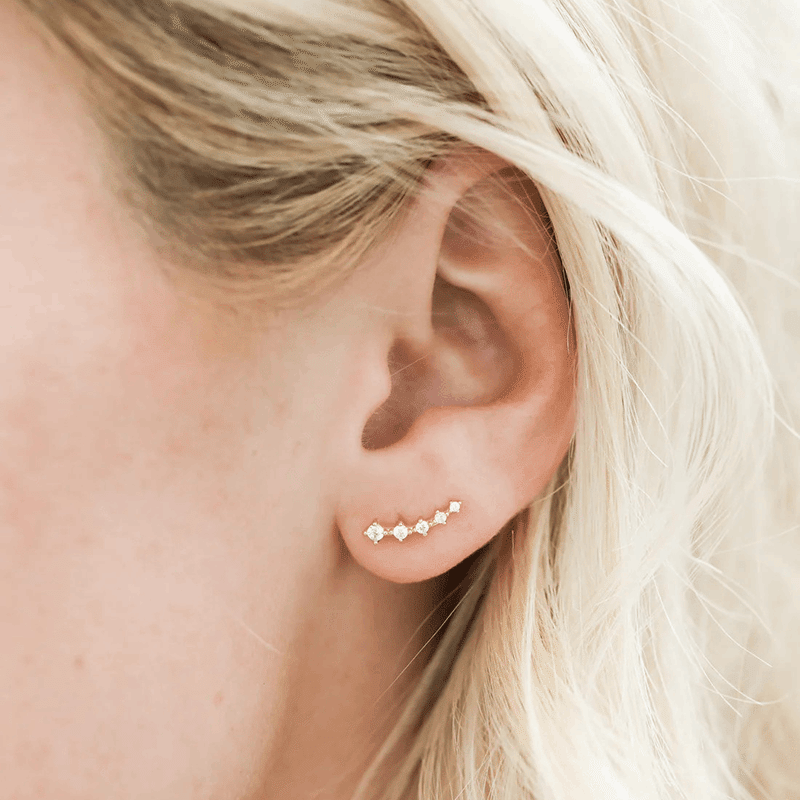 Crawler - White CZ Gold Earrings