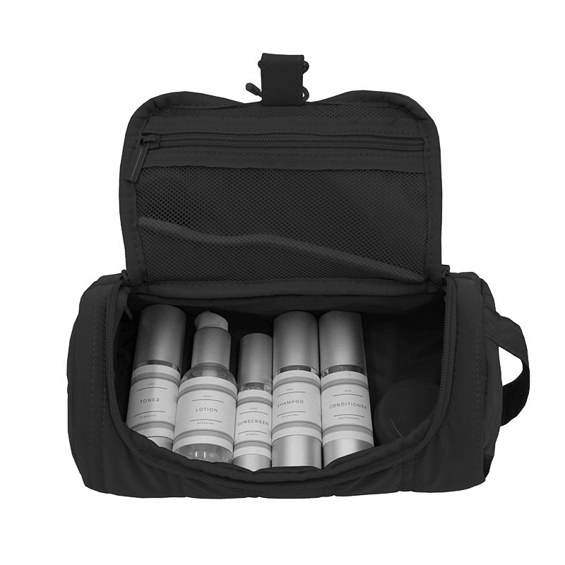 Chevron Barrel Hanging Toiletry - Black