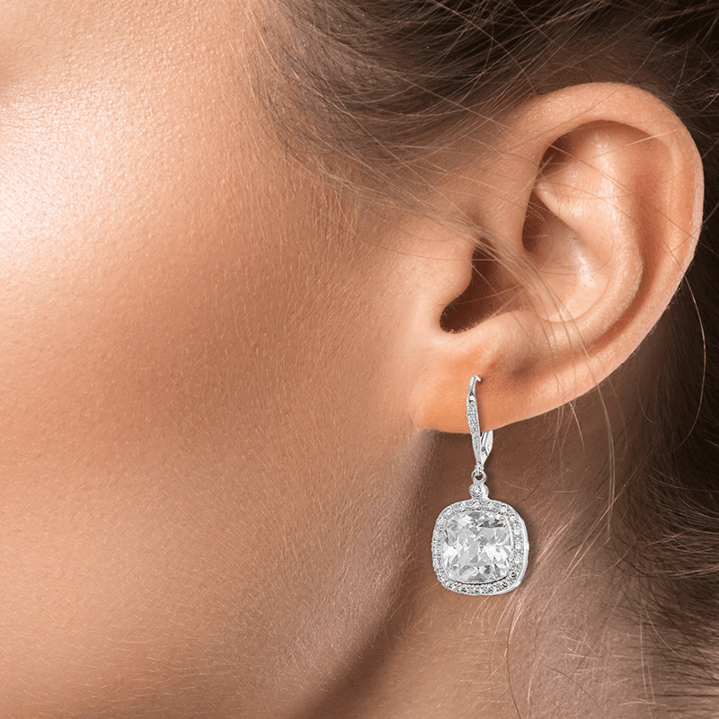 Cushion Cz Drop Earrings