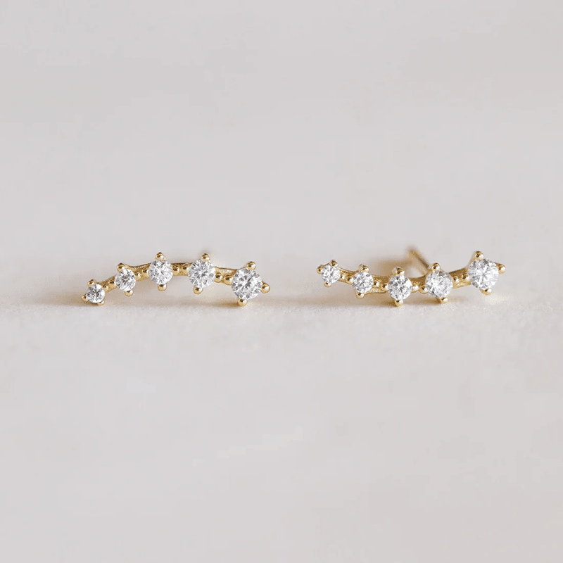 Crawler - White CZ Gold Earrings