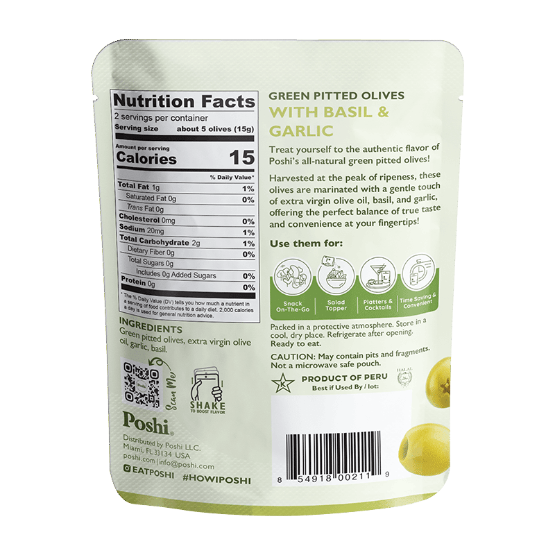 Basil & Garlic Pitted Green Olives (10 Pack)