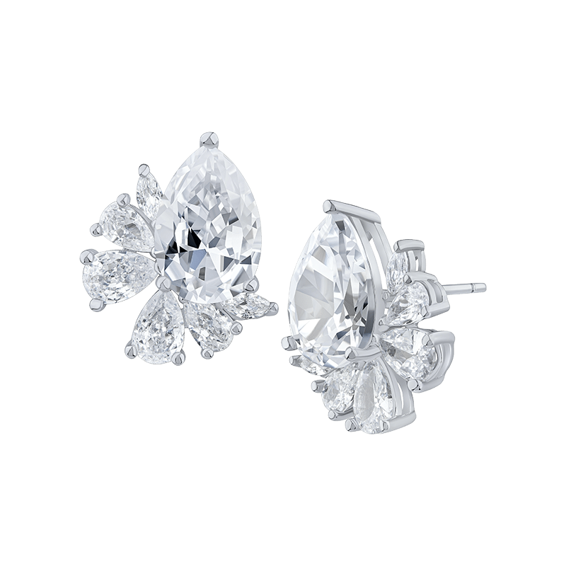 Pear Cz Cluster Earrings
