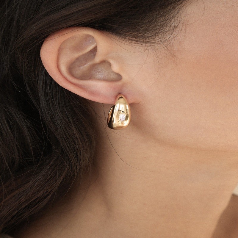 Oval Dome Baguette Hoops