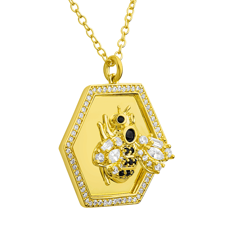 4 Cttw Hexagon Bee Pendant Necklace