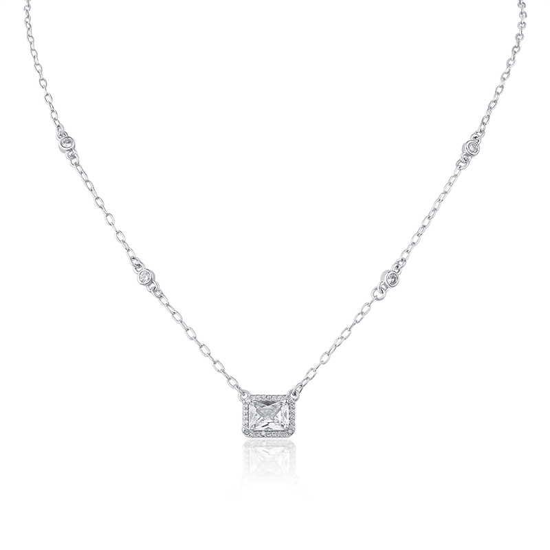 3 Cttw Emer Cz W/Stations Necklace (Clear)