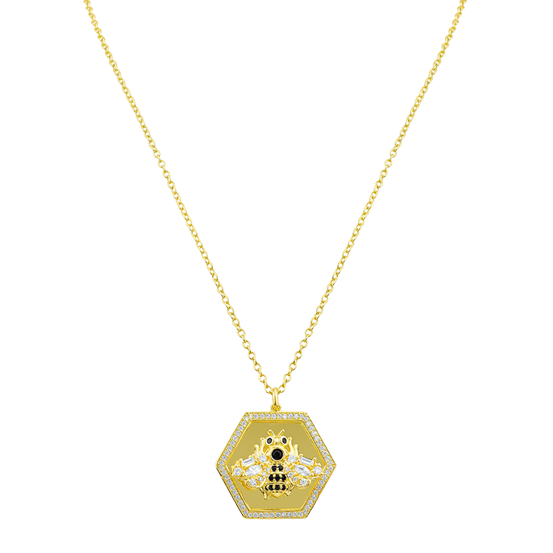 4 Cttw Hexagon Bee Pendant Necklace