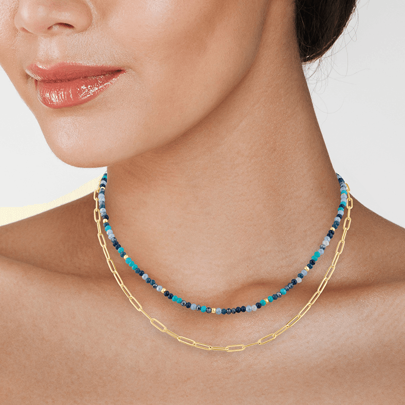 One Neck Multi-blue Beaded/links Necklace