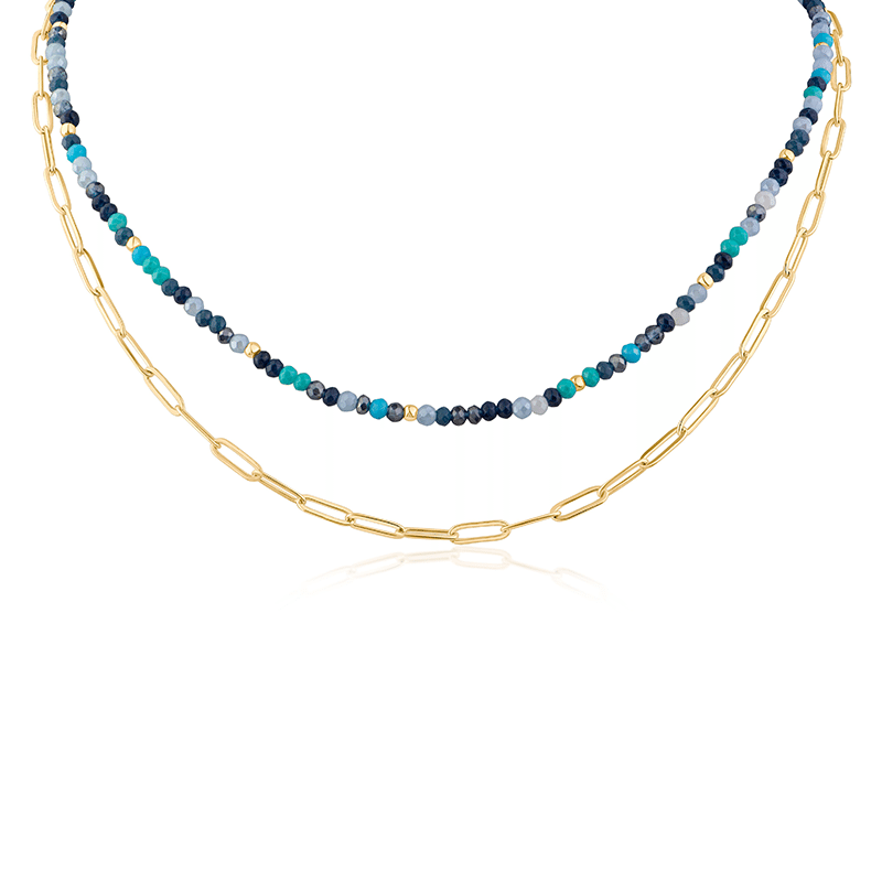 One Neck Multi-blue Beaded/links Necklace