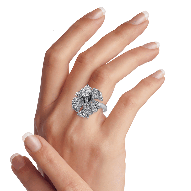 3 Cttw Pear/Baguette Cz Orchid Ring