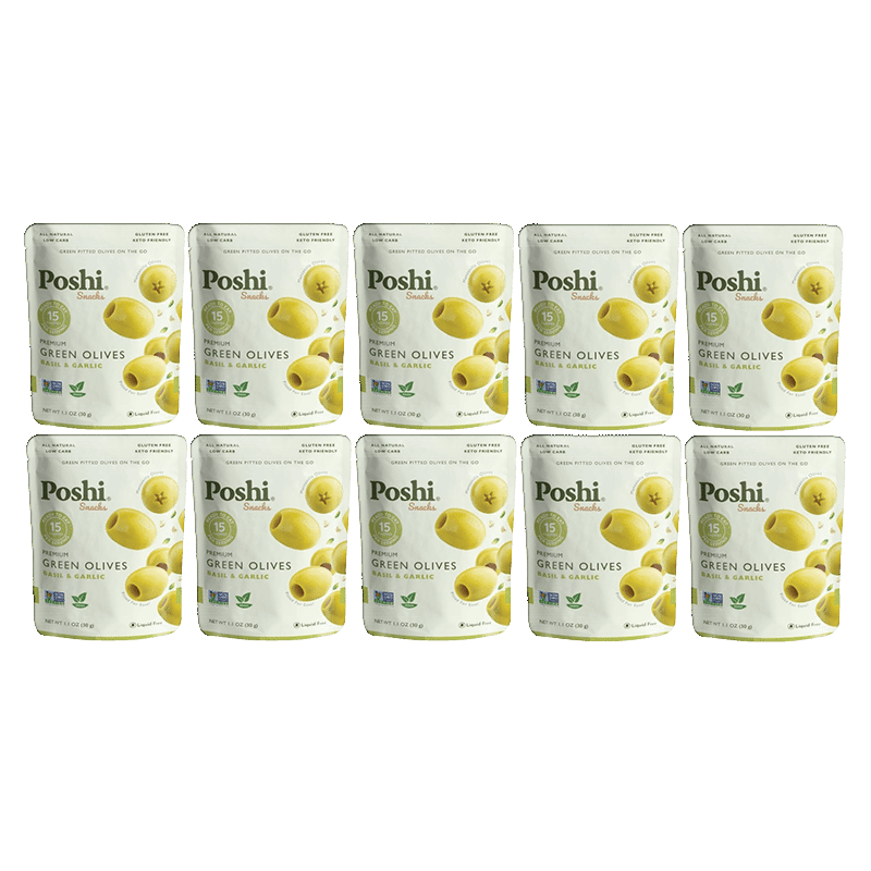Basil & Garlic Pitted Green Olives (10 Pack)