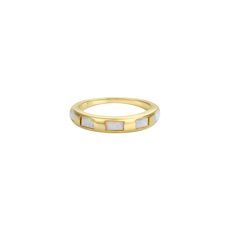 Gold Rings - White Opal Inset Baguette