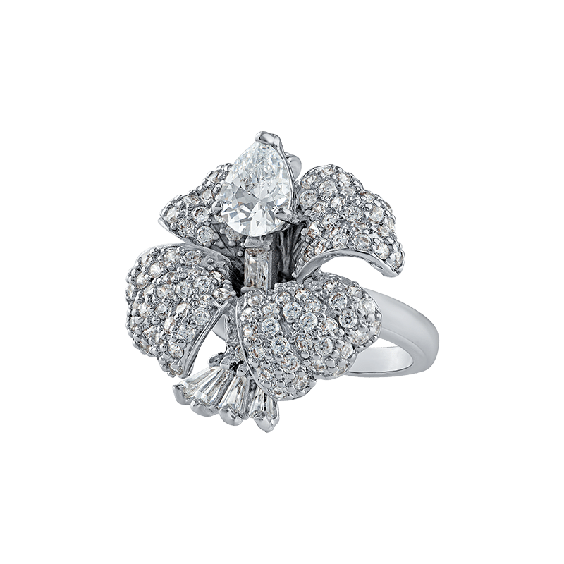 3 Cttw Pear/Baguette Cz Orchid Ring