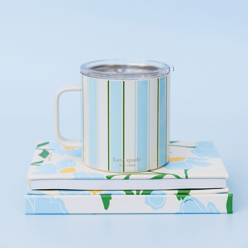 Stainless Steel Coffee Mug, Daisy Stripe