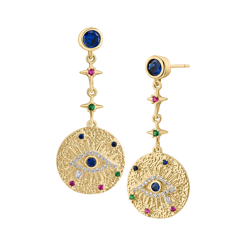 Multi Stone Evil Eye Charm Earrings