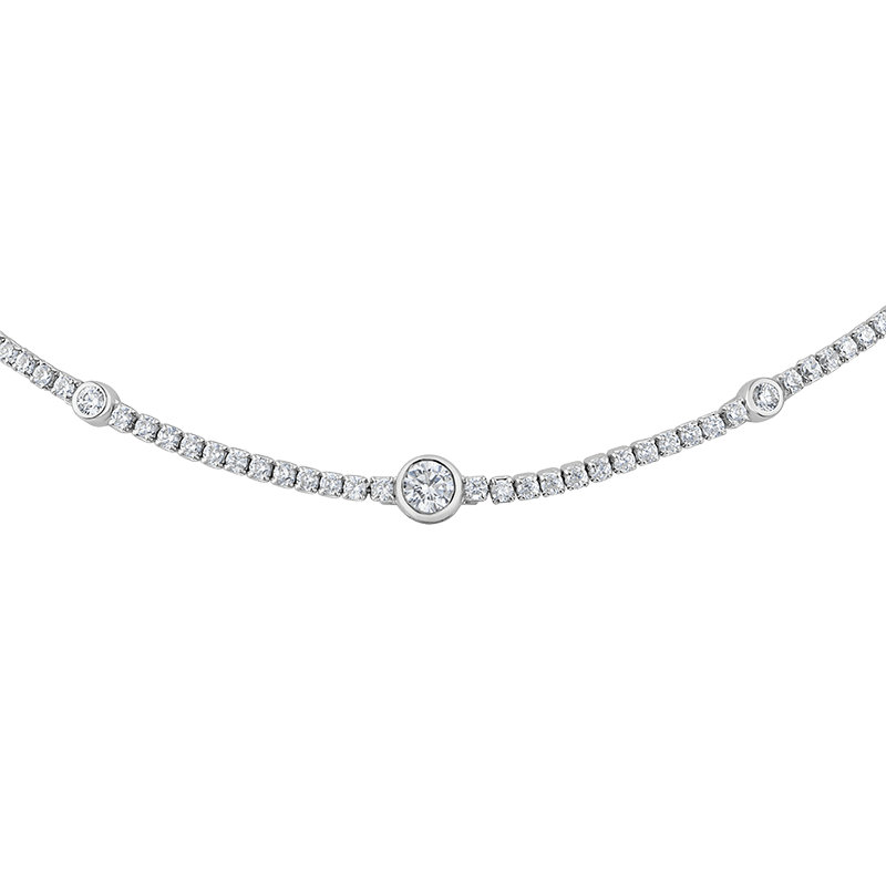 Flexi Cz Tennis Necklace With Bezel Round Stations