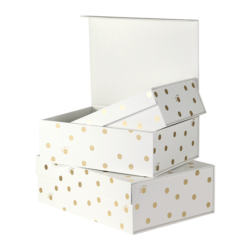 Nesting Boxes, Gold Dot with Script