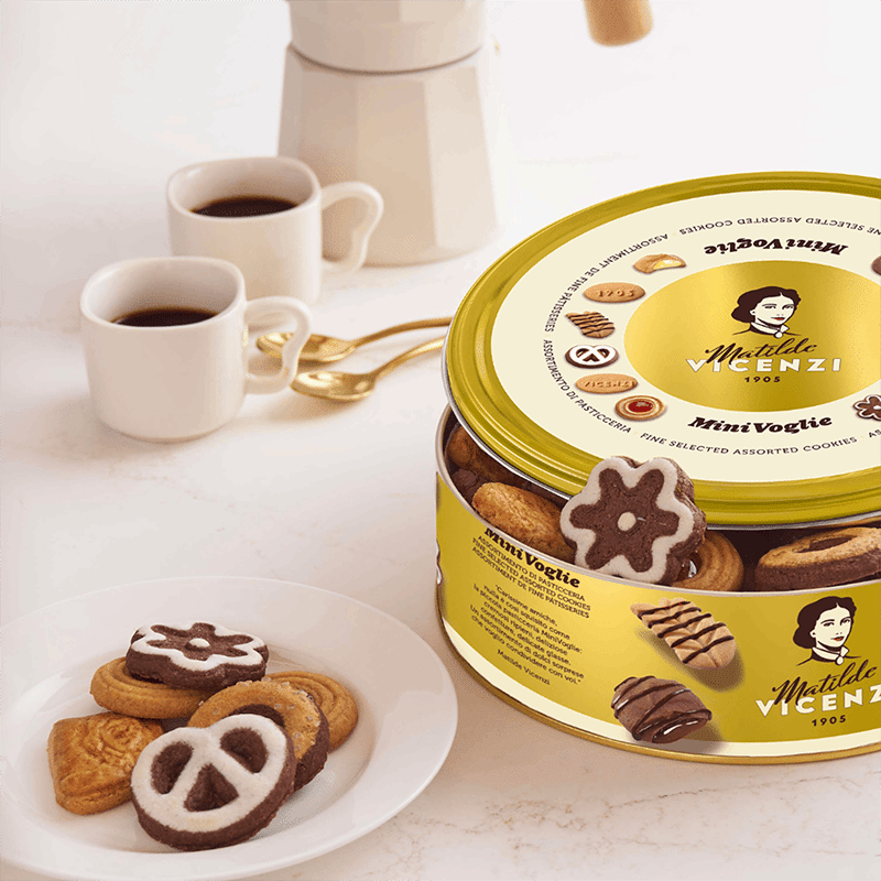 Minivoglie Butter Cookies Tin, Assortment of Traditional Italian Pastries