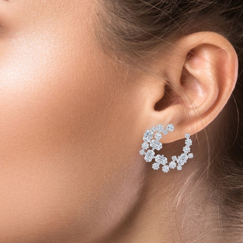 7 Cttw Multi Cz Cluster Front Hoop Ears