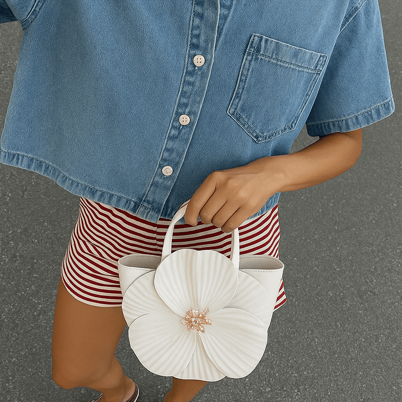 White Flower Mini Bag - Pearl White