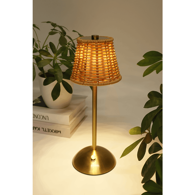 LED Lamp with Rattan Shade