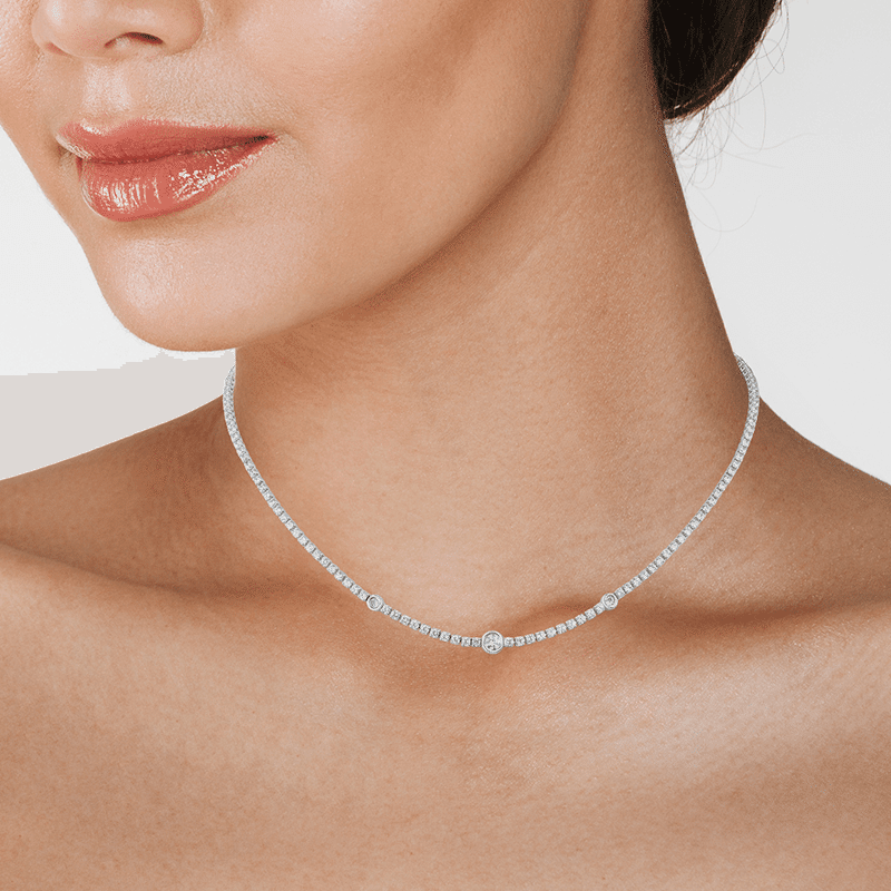 Flexi Cz Tennis Necklace With Bezel Round Stations