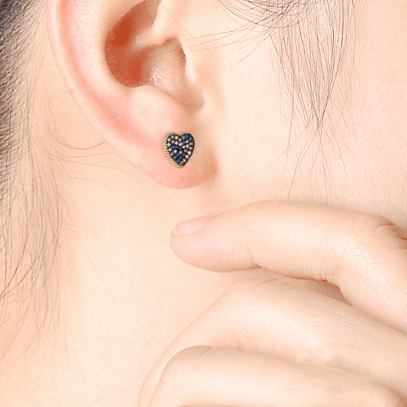 14K Gold Plated Heart Stud Earrings