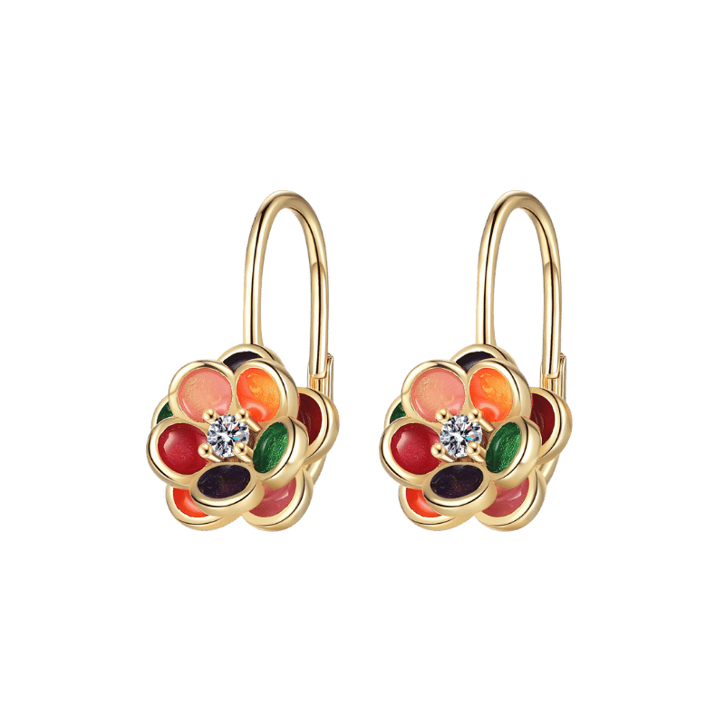 Picture of 14K Gold Plated Floral Leverback Earrings