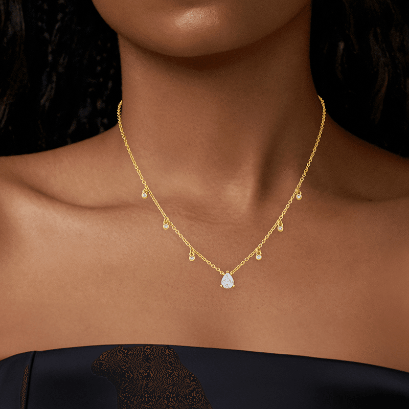 2 Cttw Round/Pear Cz Dangle Necklace