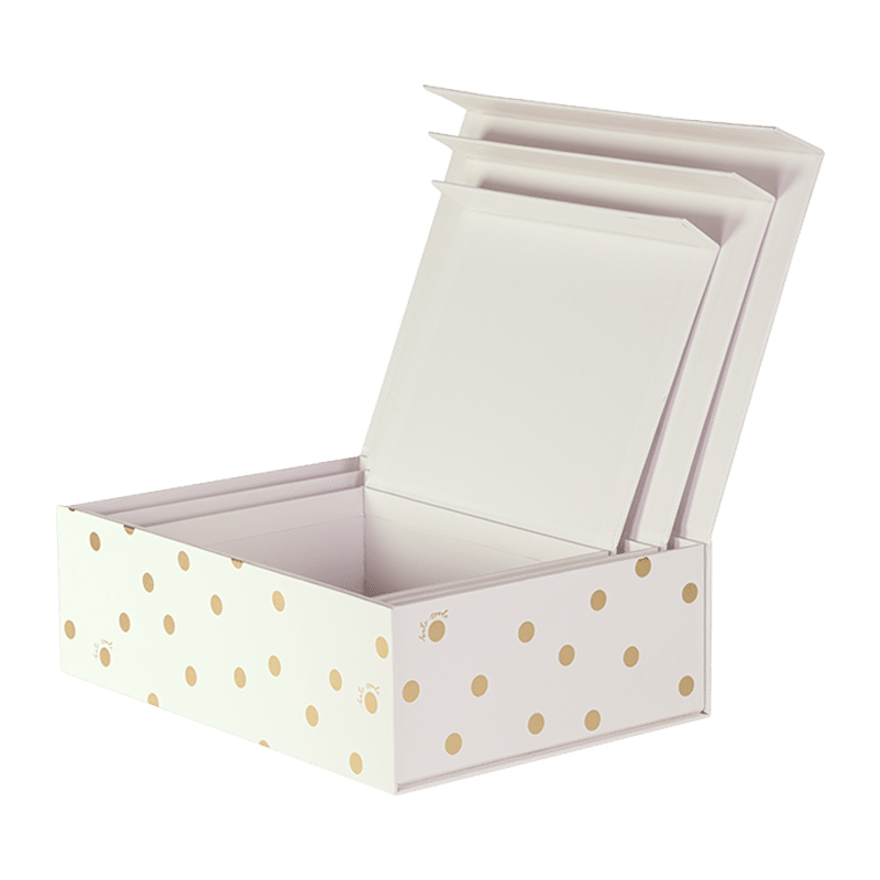 Nesting Boxes, Gold Dot with Script