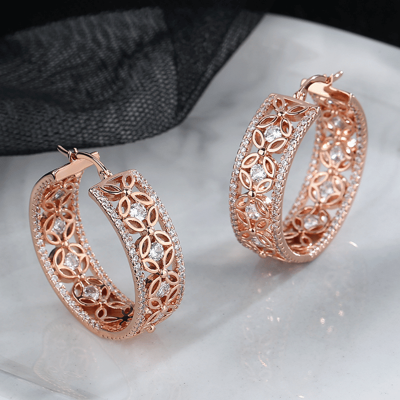 14K Rose Gold Plated Filigree Hoop Earrings