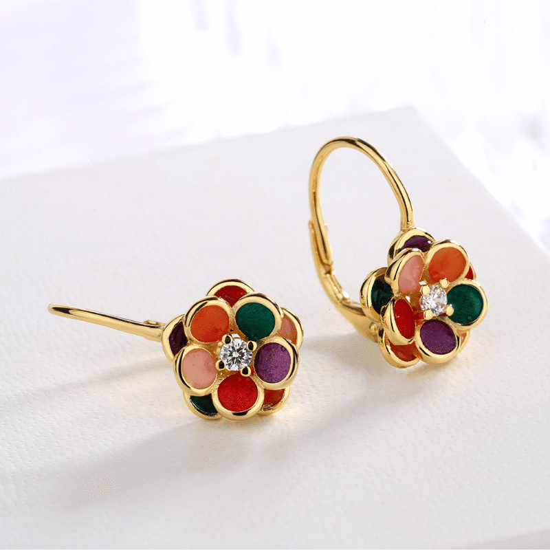 14K Gold Plated Floral Leverback Earrings