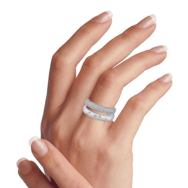 1.25Cttw Pave Scatter Two Row Ring - Size 7