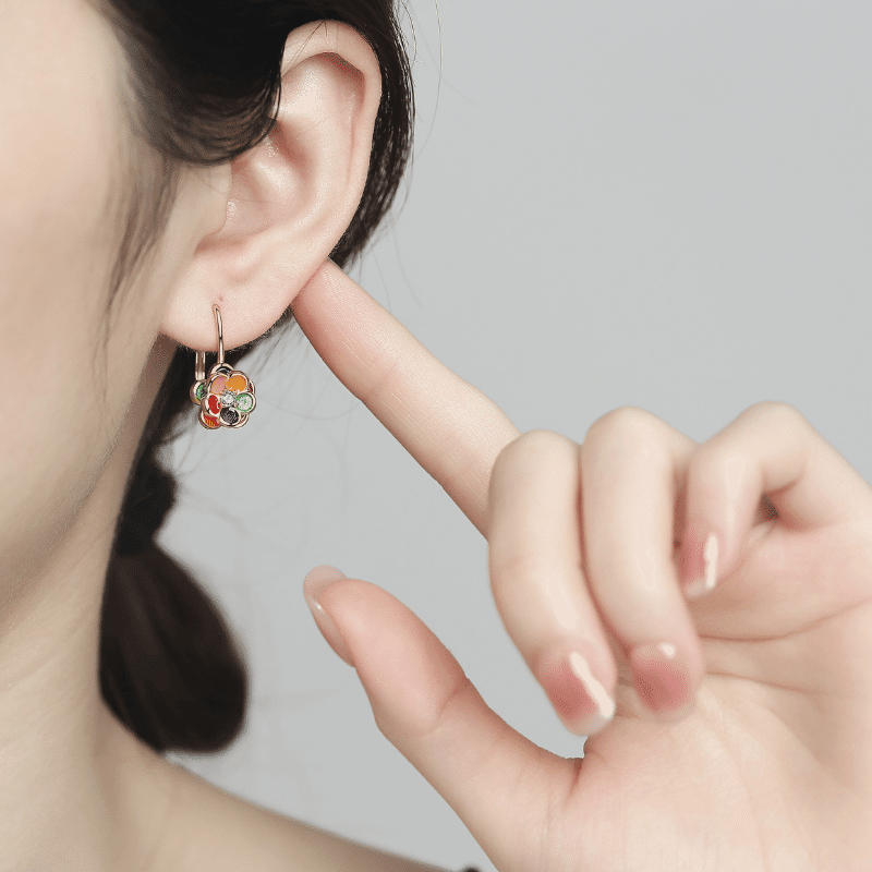 14K Gold Plated Floral Leverback Earrings