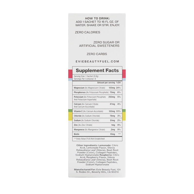 Evie Beauty Fuel Mixed Box of Lemonade/Raspberry Electrolyte Sticks (8 ct)