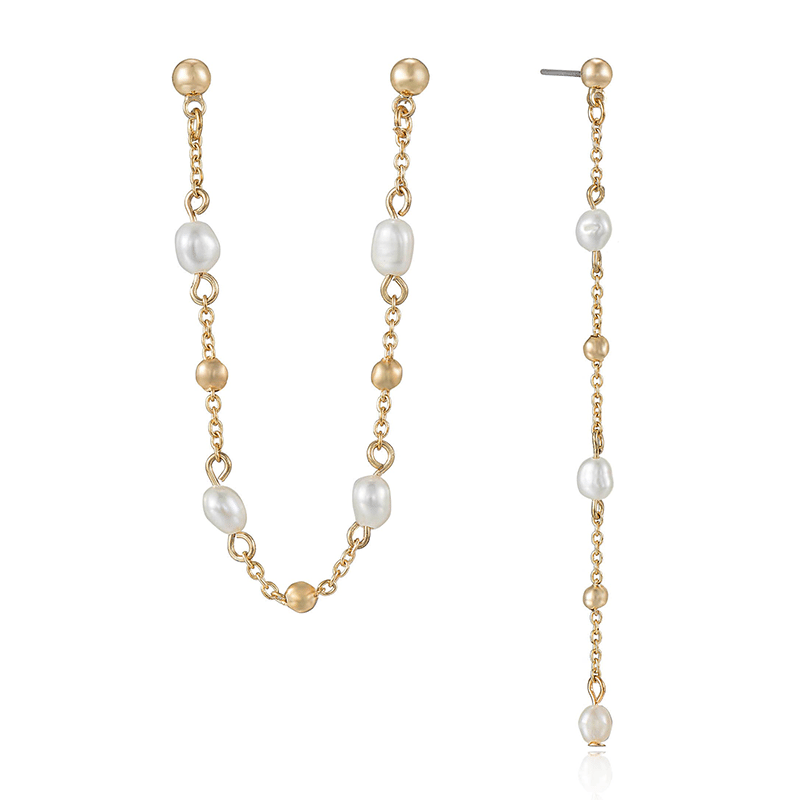 Double Piercing Freshwater Pearl and 18k Gold Plated Earrings