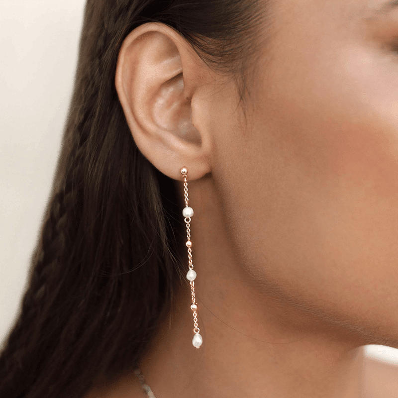 Double Piercing Freshwater Pearl and 18k Gold Plated Earrings