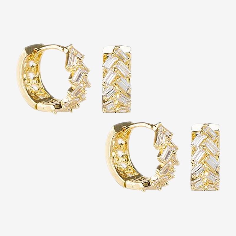 CZ 4 Cttw Baguette Cz Huggie Hoop (Gold)  