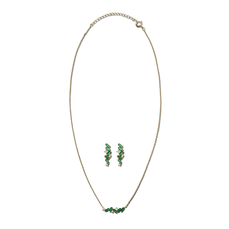 Emerald Green CZ Baguette Earring & Necklace Combo Set