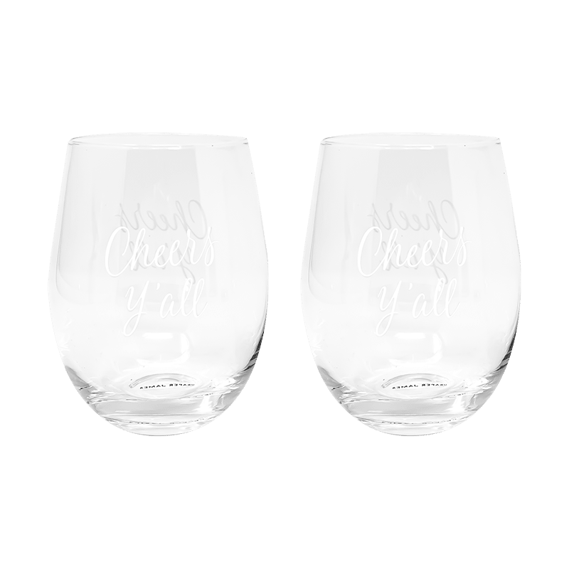 Stemless Wine Glass Set, Cheers Y'all