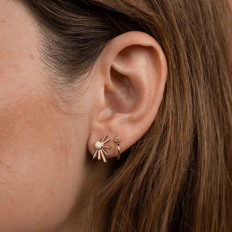 Sun Ray White Opal Earrings