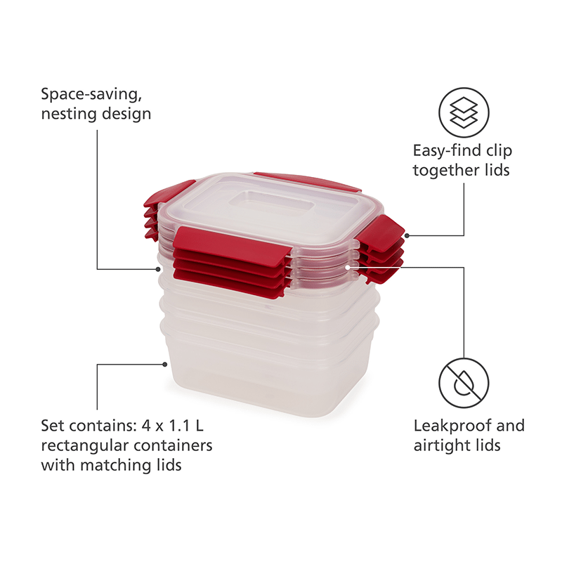 Nest Lock 8 Piece BPA-Free Rectangular Food Storage Container Set
