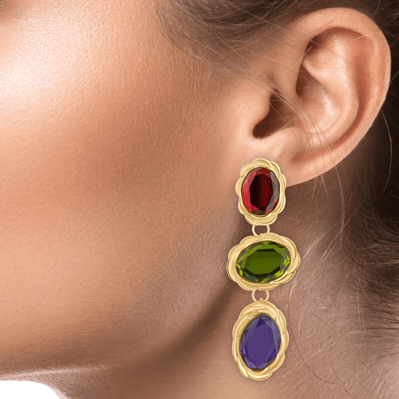Multi Oval Stone Drop Earring