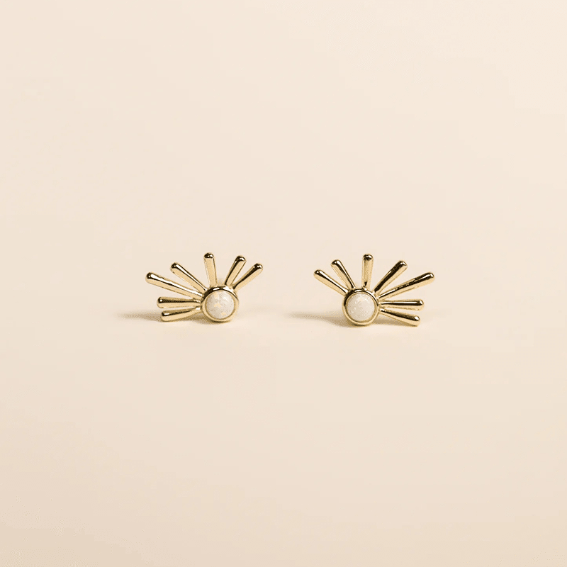 Sun Ray White Opal Earrings