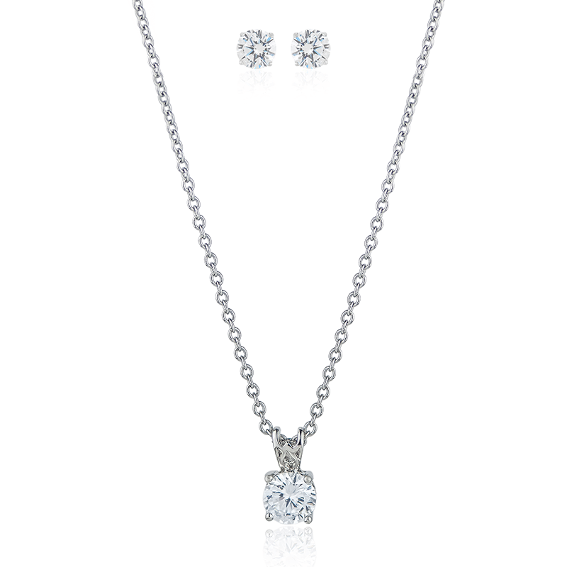 3Cttw Round Cz Pendant Necklace & Earring Set