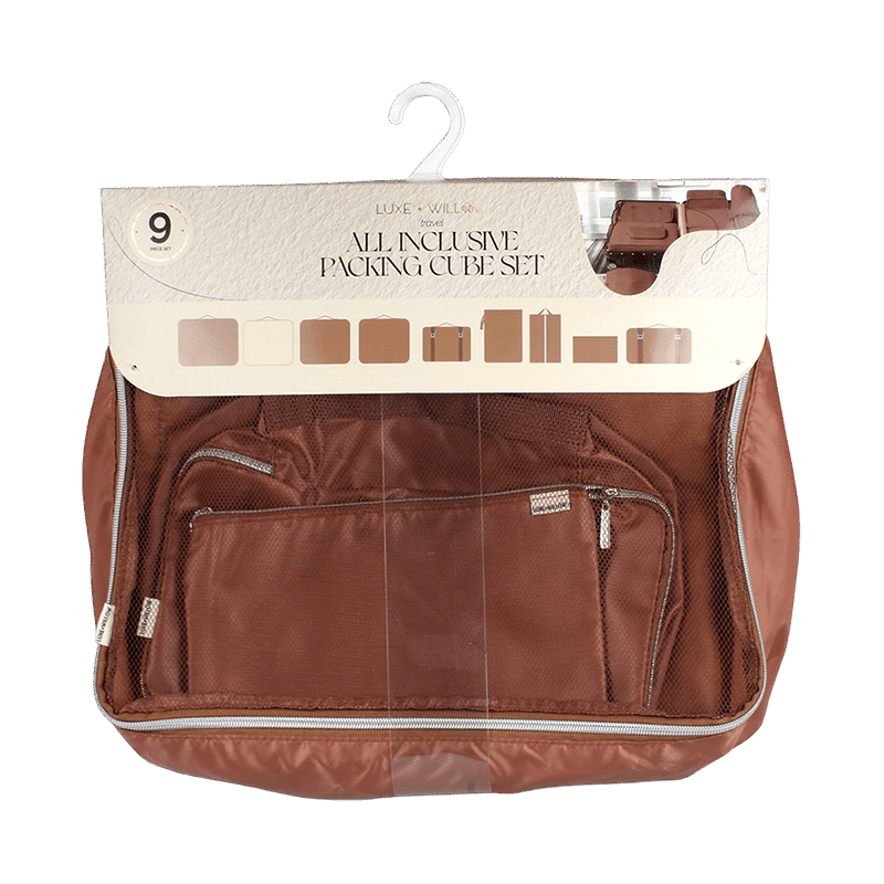 Luxe & Willow Core 9 Piece Packing Cube & Travel Organizer Set- Brown