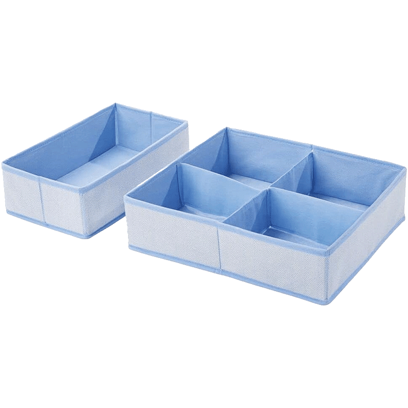 Fabric Drawer Organizer (2 Pack) (Blue Herringbone)